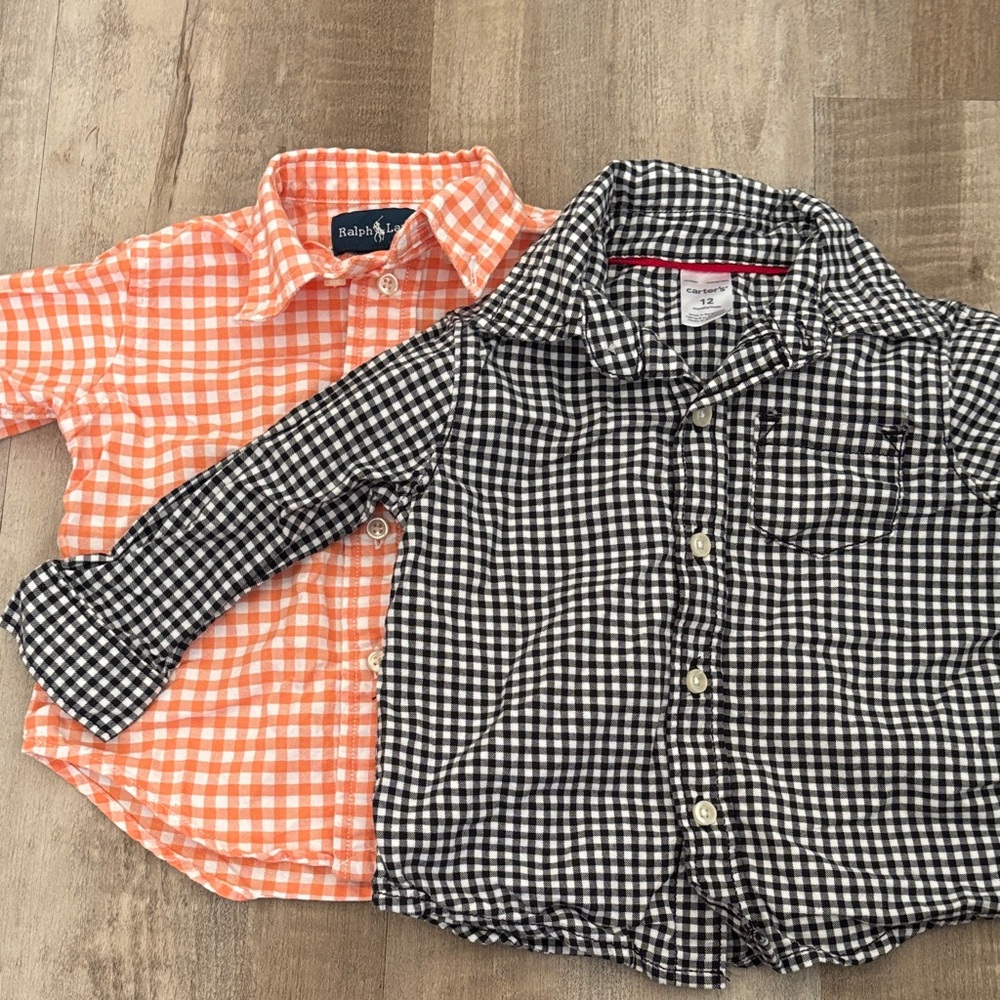 ✨Ralph Lauren Orange and Black Checkered Button Down Shirts